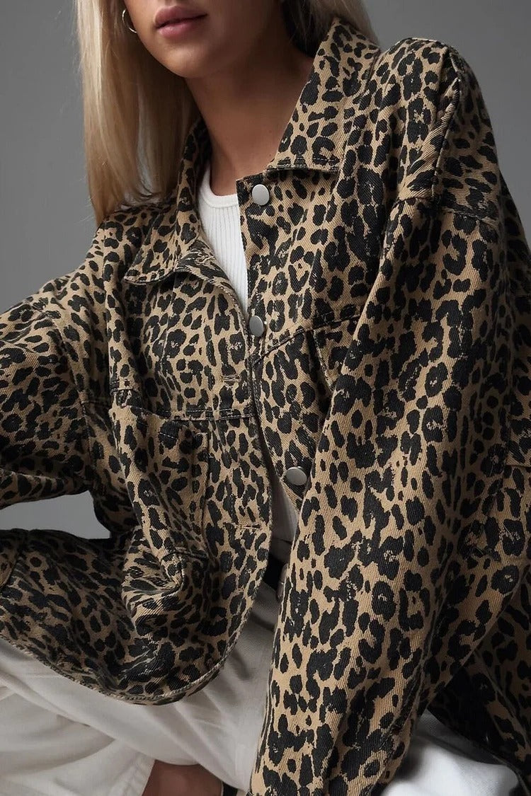 Gray Leopard Denim Jacket - Livia