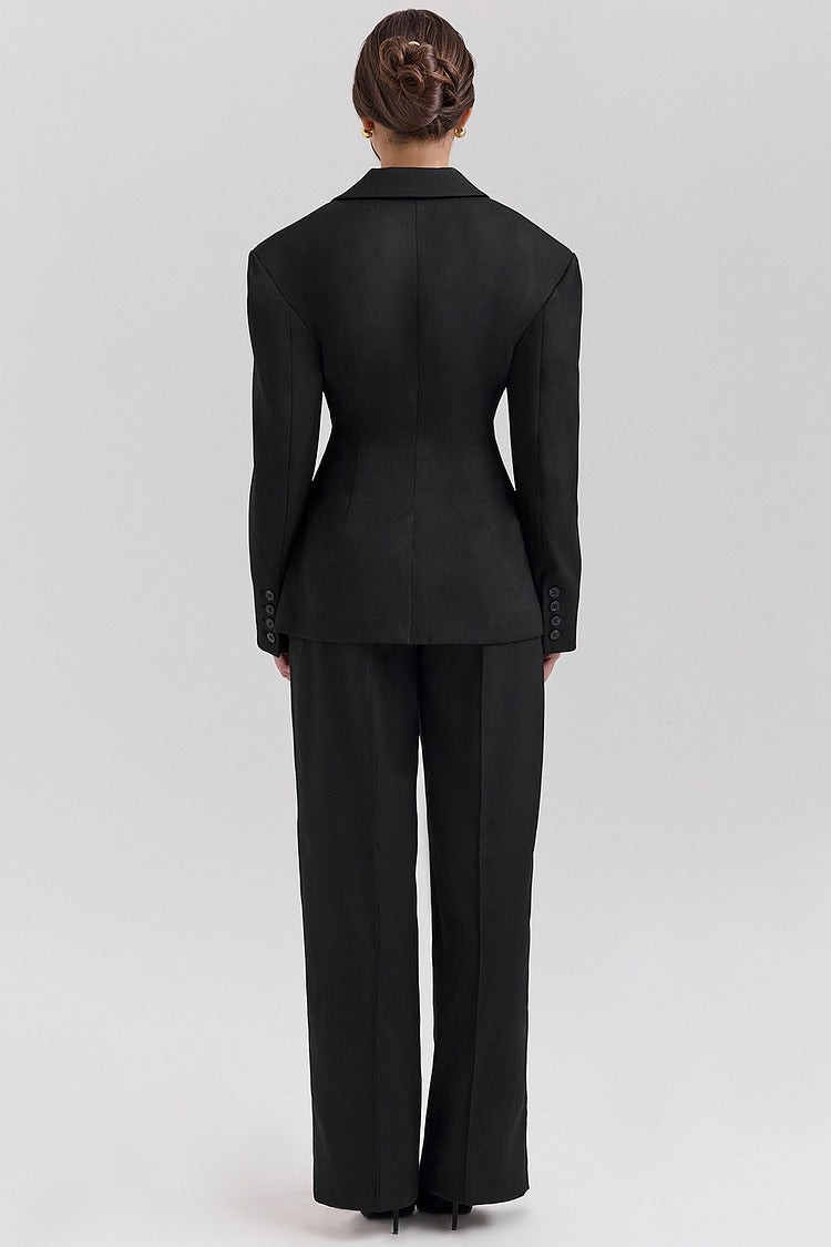 Black Cinched Waist Blazer Set - Olivia