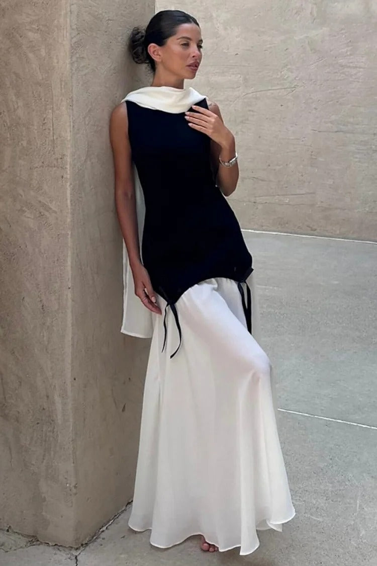 Black Colorblock Cinch Waist Maxi Dress - Ava