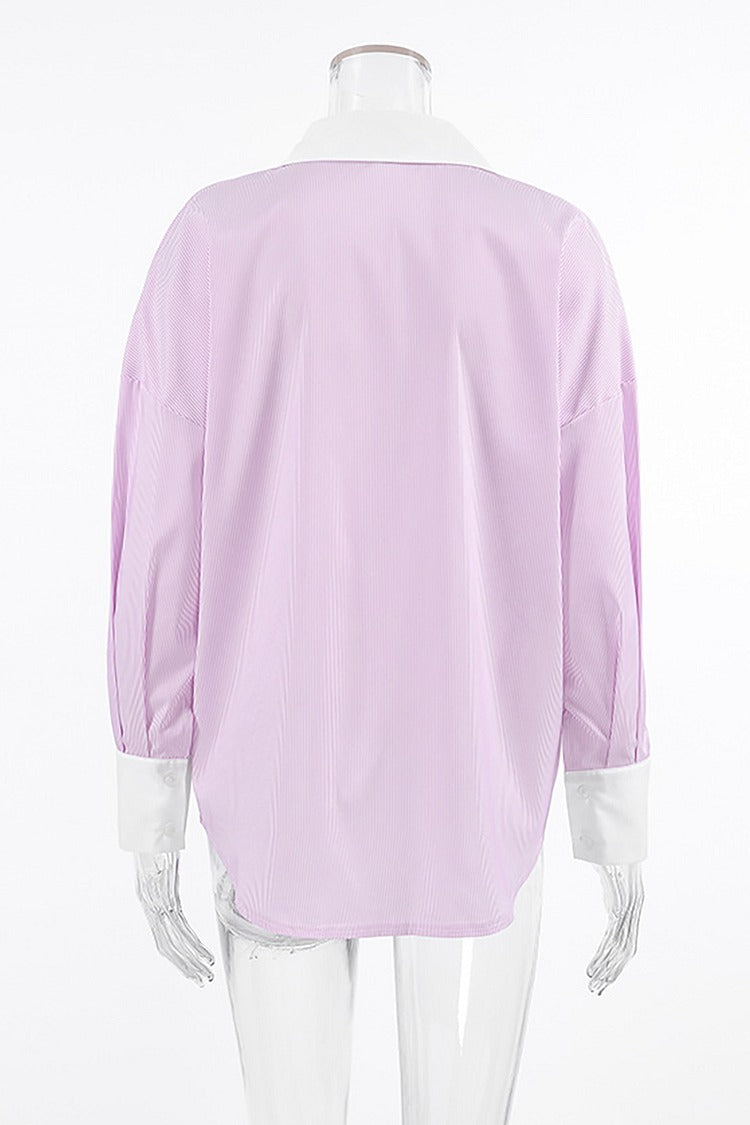 Pink Pinstripe Button-Up Blouse - Emma