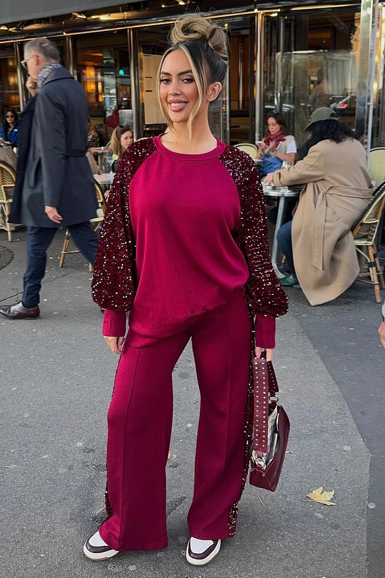 Red Sequin Long Sleeve Set - Bella