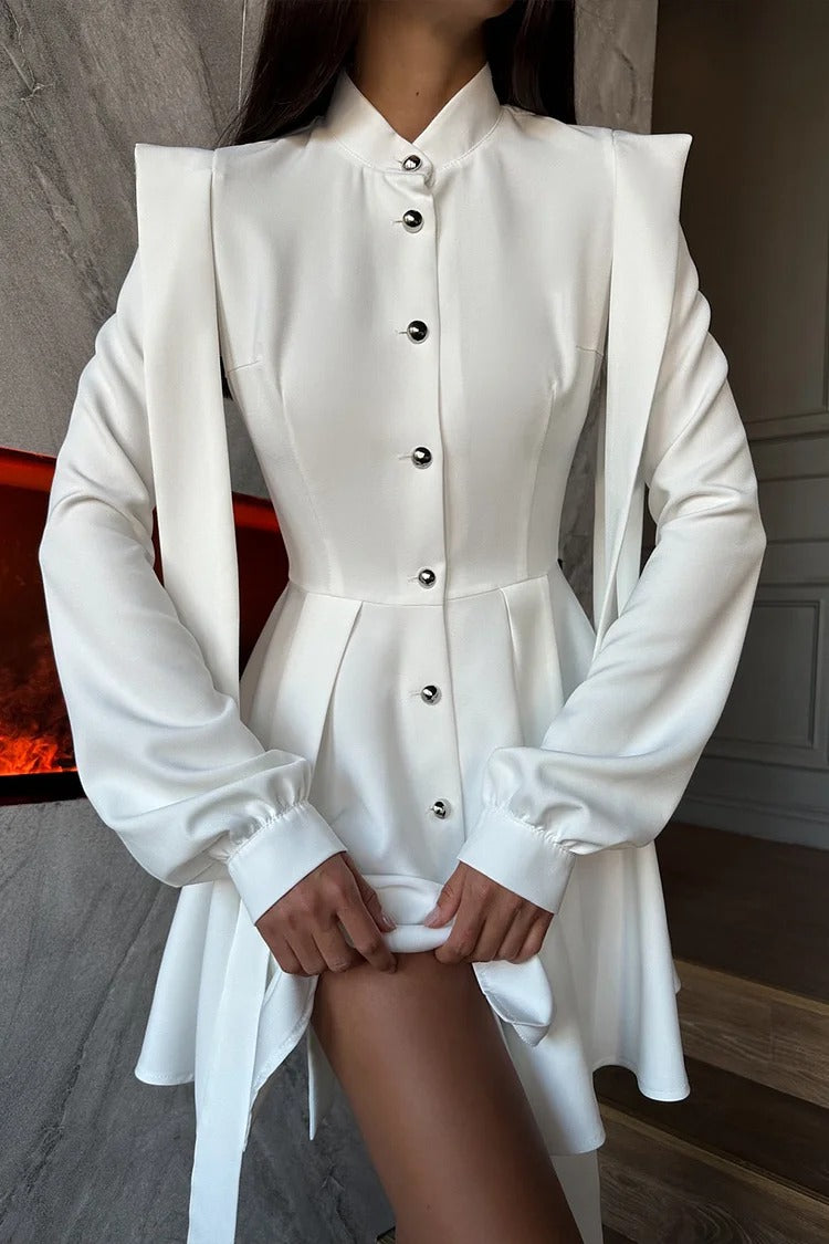 White Lantern Sleeve Streamer Dress - Clara