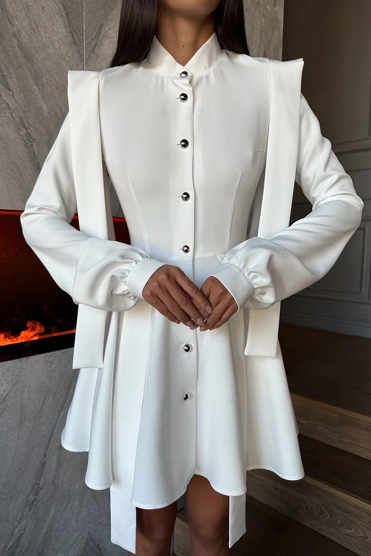 White Lantern Sleeve Streamer Dress - Clara