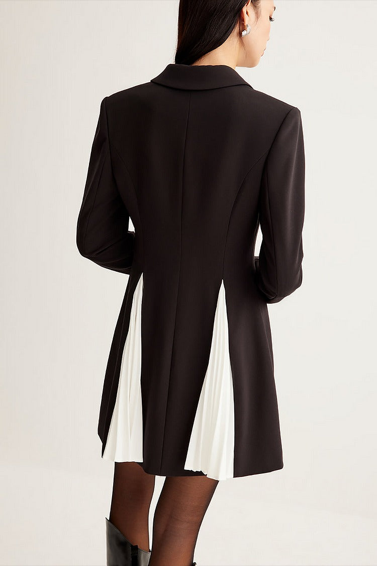 Black Colorblock Pleated Blazer Mini Dress - Emma