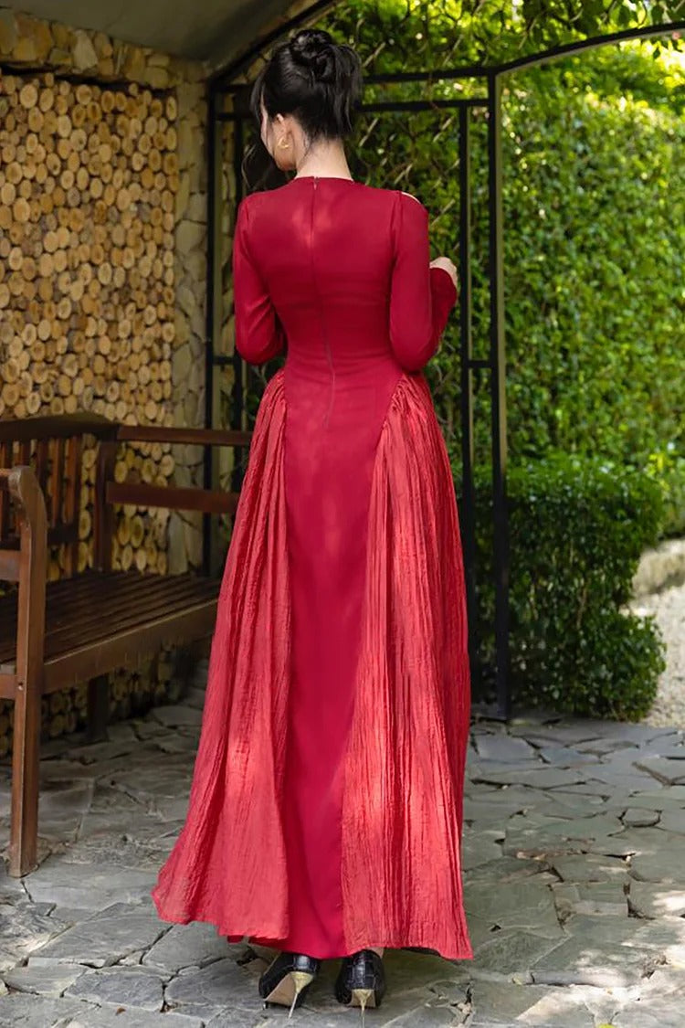 Red Cold Shoulder Maxi Dress - Sophia