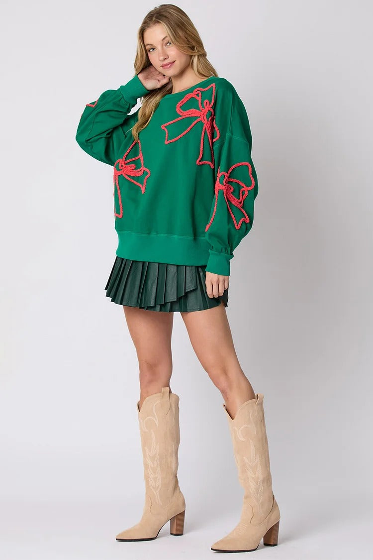 Pink Bowknot Lantern Sleeve Sweatshirt - Lily