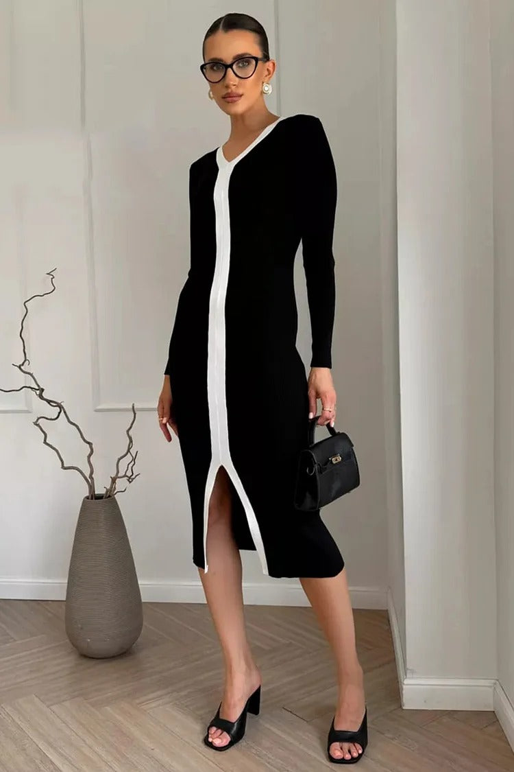 Black Colorblock Sweater Dress - Elise