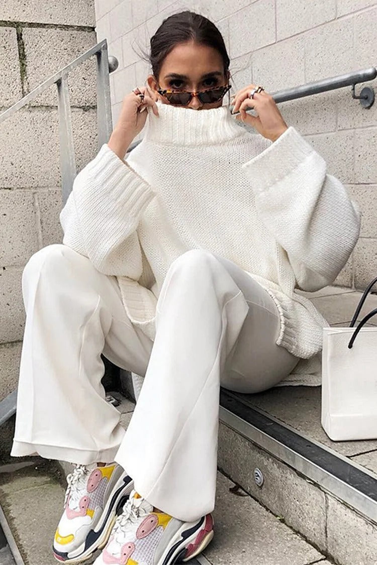 White High Neck Knit Sweater - Olivia