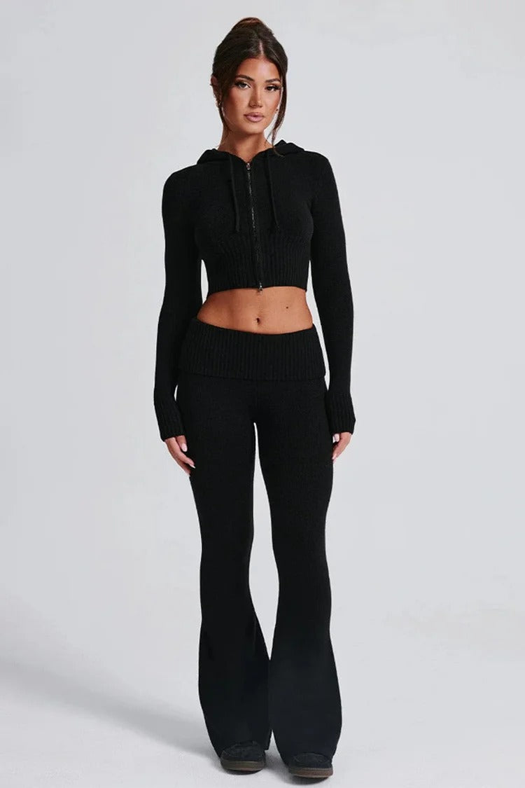 Pink Hooded Knit Crop Set - Ava