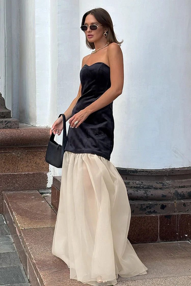 Black Sweetheart Neck Mesh Maxi Dress - Isabella