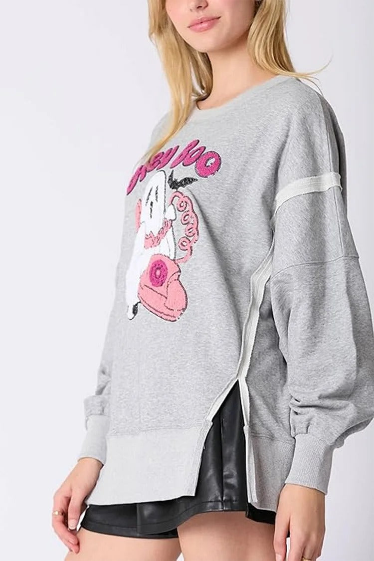 Gray Cartoon Applique Sweatshirt - Mia