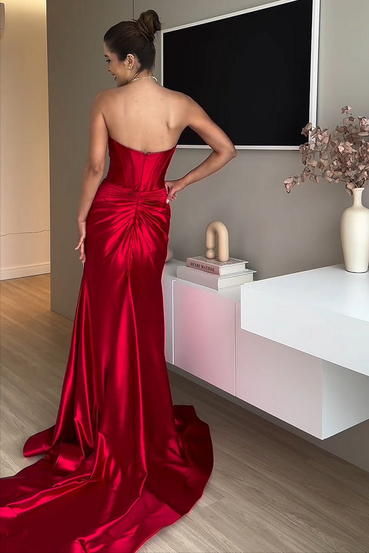 Red Strapless Fishtail Gown - Bella