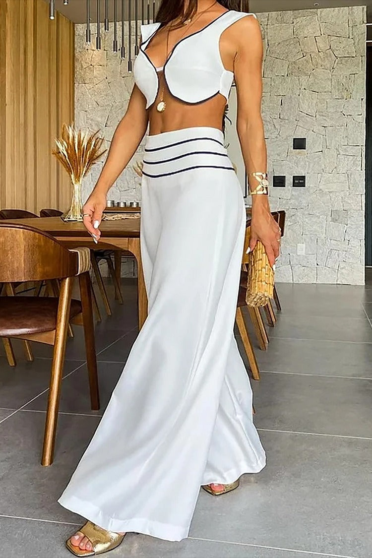 White V-Neck Crop Pants Set - Zoe