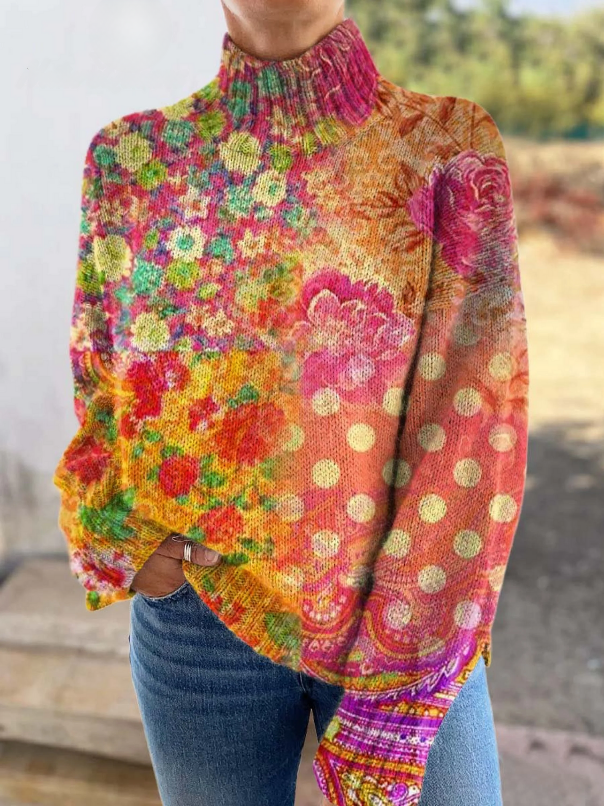 Amelia | Floral Polka Dot Knitted Sweater