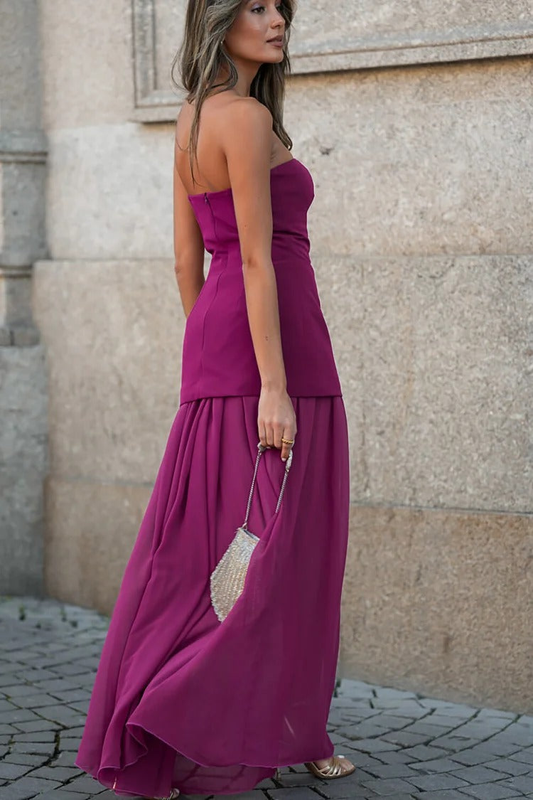 Lavender Bloom 3D Floral Strapless Maxi Dress Set - Amara