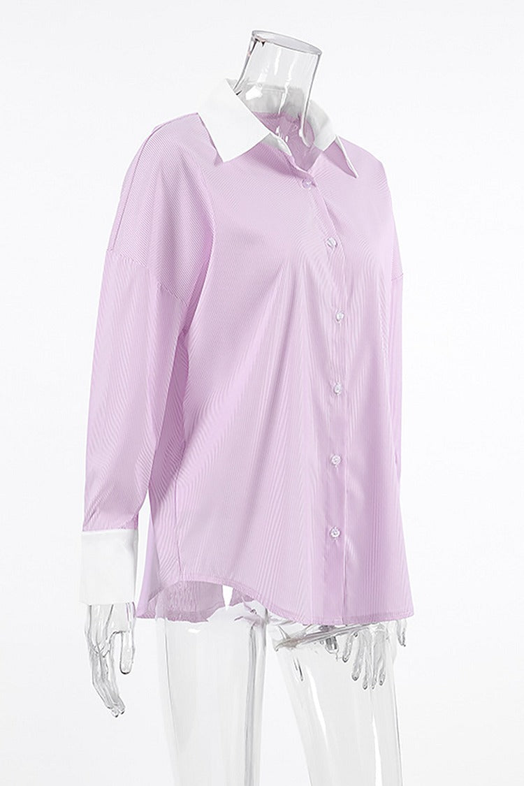 Pink Pinstripe Button-Up Blouse - Emma