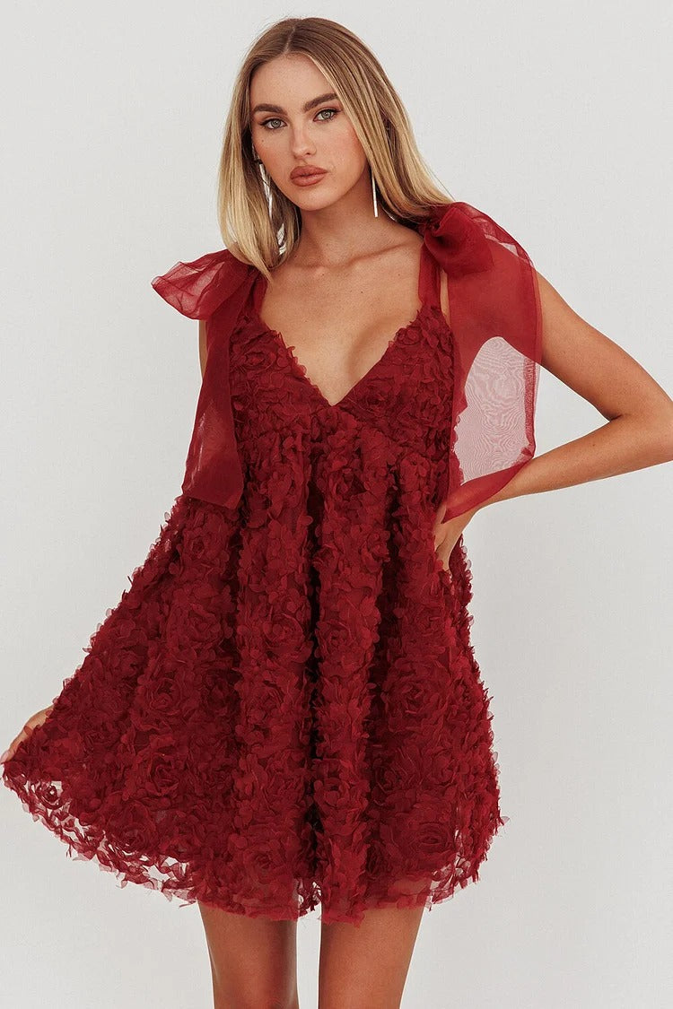 Red Floral A-Line Mini Dress - Lily