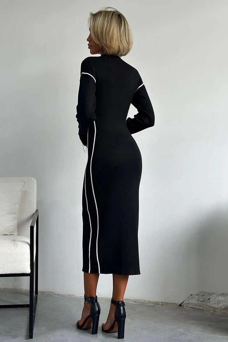 Khaki Mock Neck Midi Dress - Clara