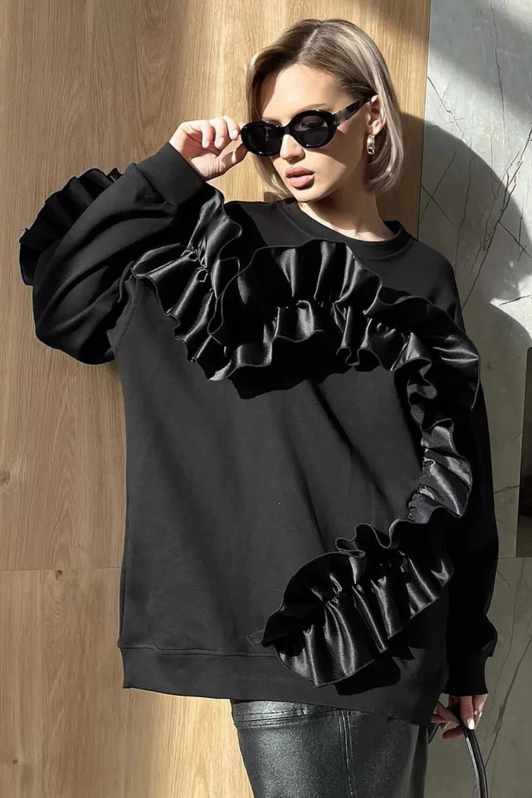 Gray Colorblock Ruffle Sweatshirt - Emma