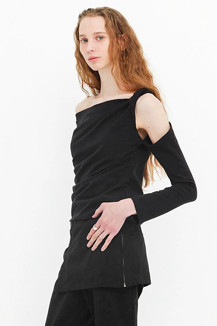 Brown Twisted Cold-Shoulder Top - Mila