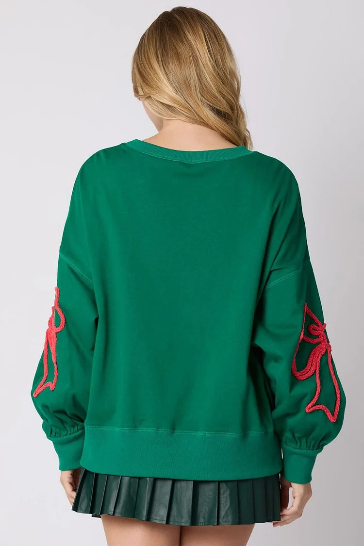 Pink Bowknot Lantern Sleeve Sweatshirt - Lily
