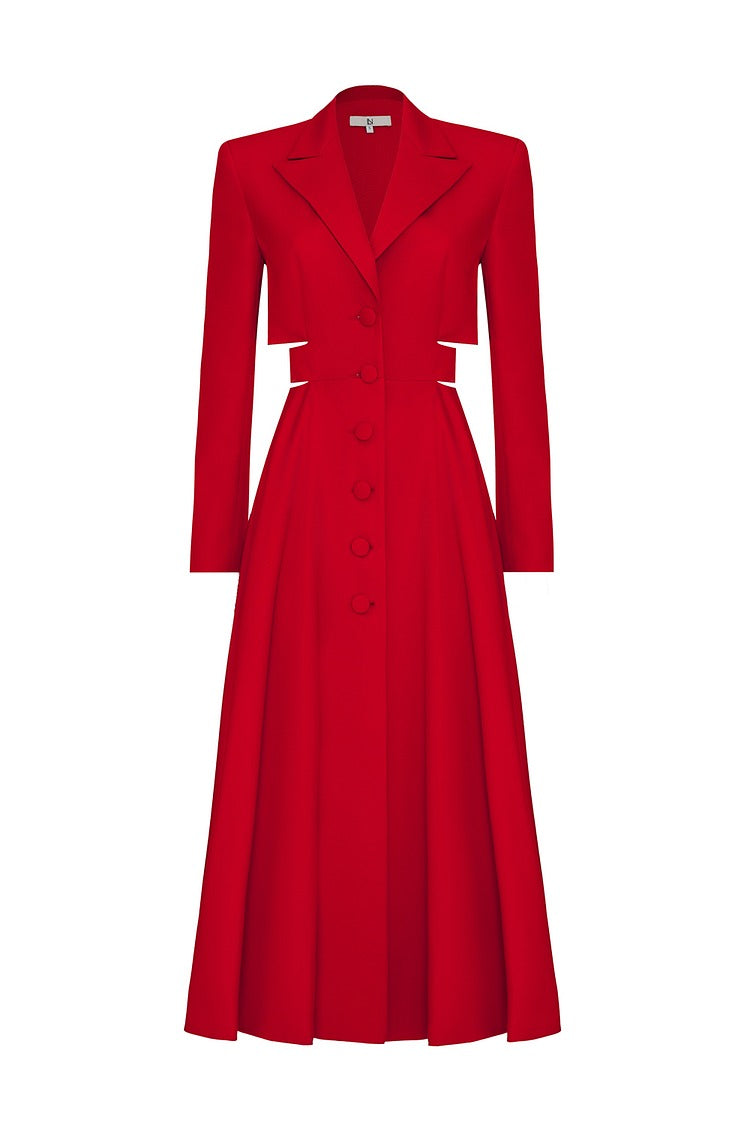 Red Notch Lapel Cutout Blazer Midi Dress - Isabelle