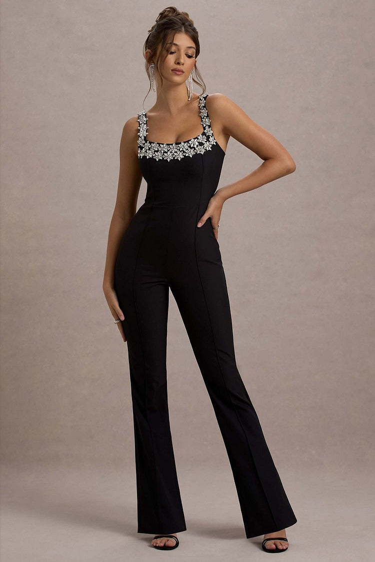 Black Rhinestone High-Waist Cami Jumpsuit - Zara