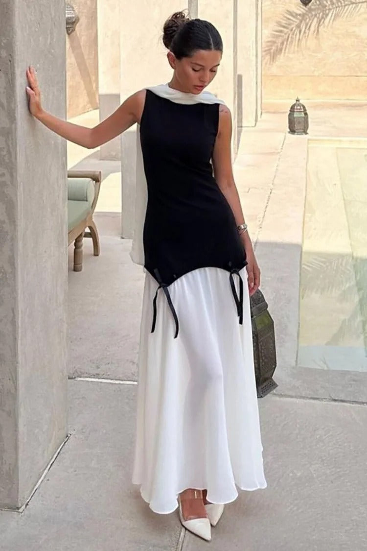 Black Colorblock Cinch Waist Maxi Dress - Ava