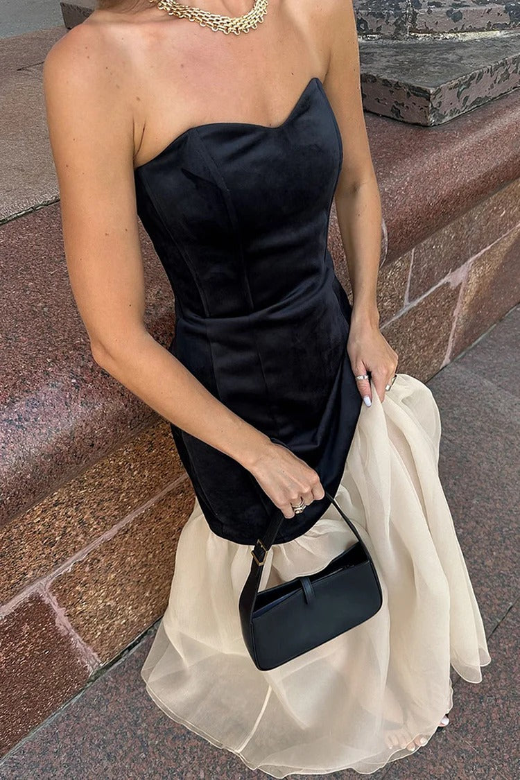 Black Sweetheart Neck Mesh Maxi Dress - Isabella