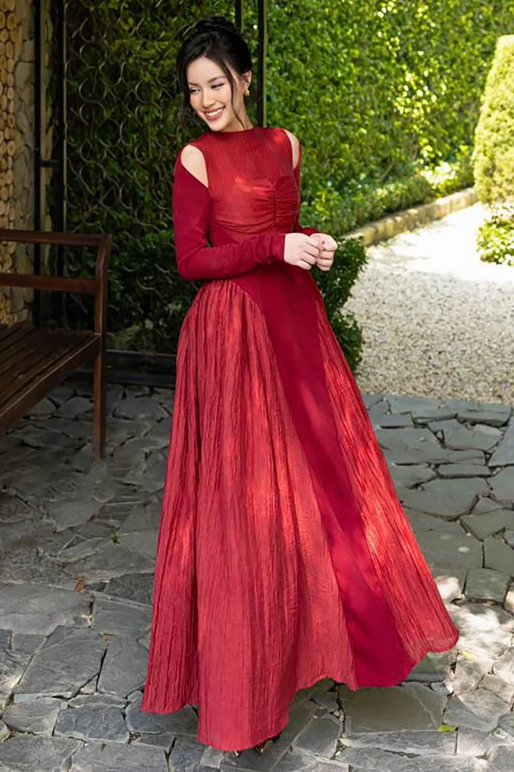 Red Cold Shoulder Maxi Dress - Sophia