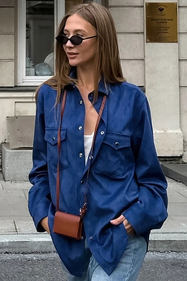 Blue Button-Up Long Sleeve Shirt - Sophia