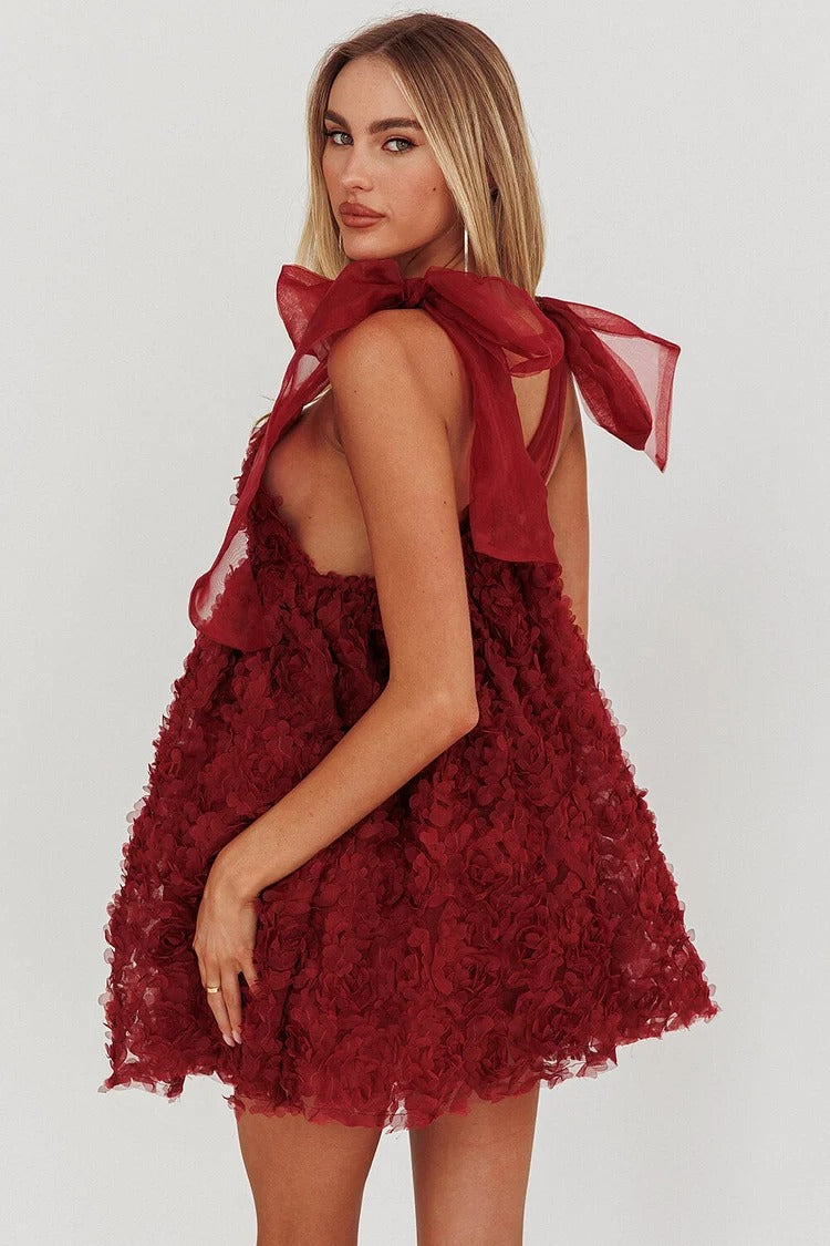 Red Floral A-Line Mini Dress - Lily