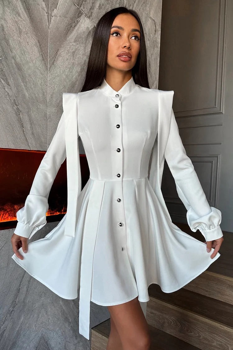 White Lantern Sleeve Streamer Dress - Clara