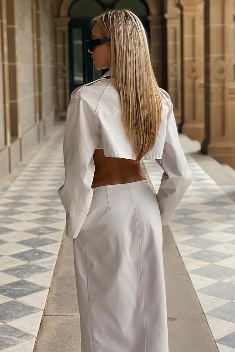 White Notch Collar Cutout Trench Coat - Sophia