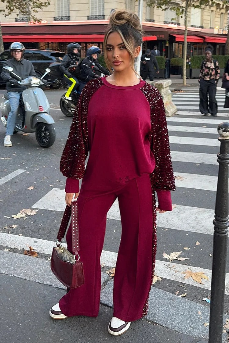 Red Sequin Long Sleeve Set - Bella