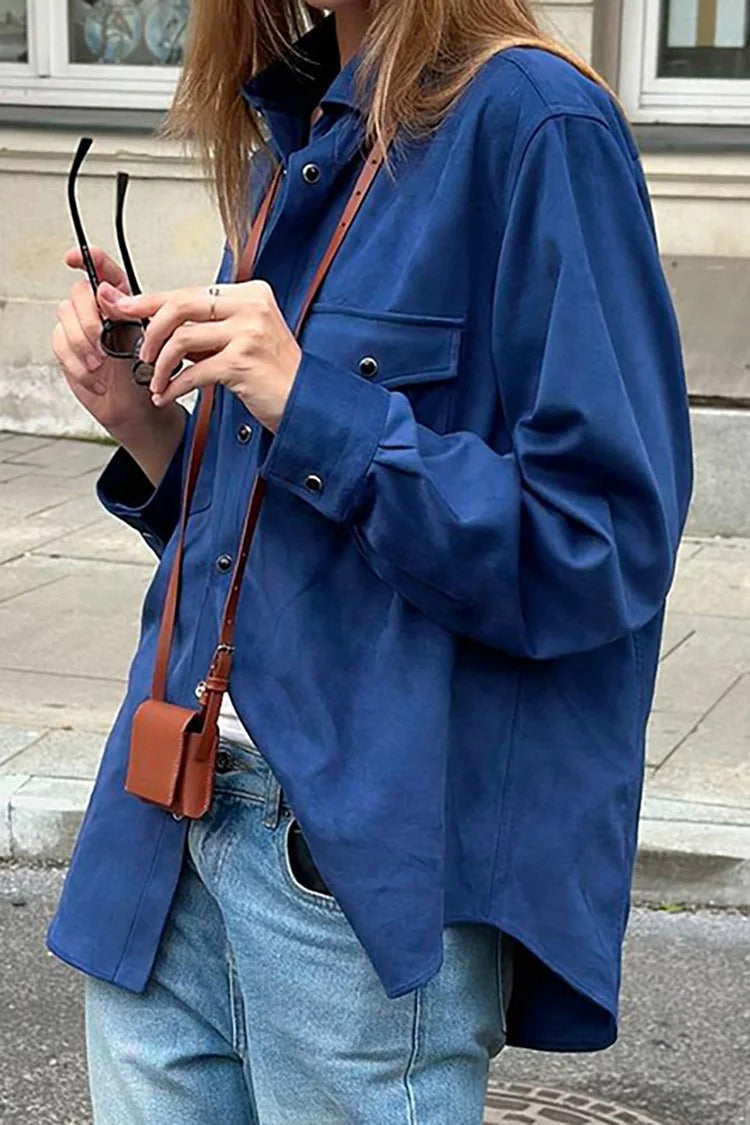 Blue Button-Up Long Sleeve Shirt - Sophia