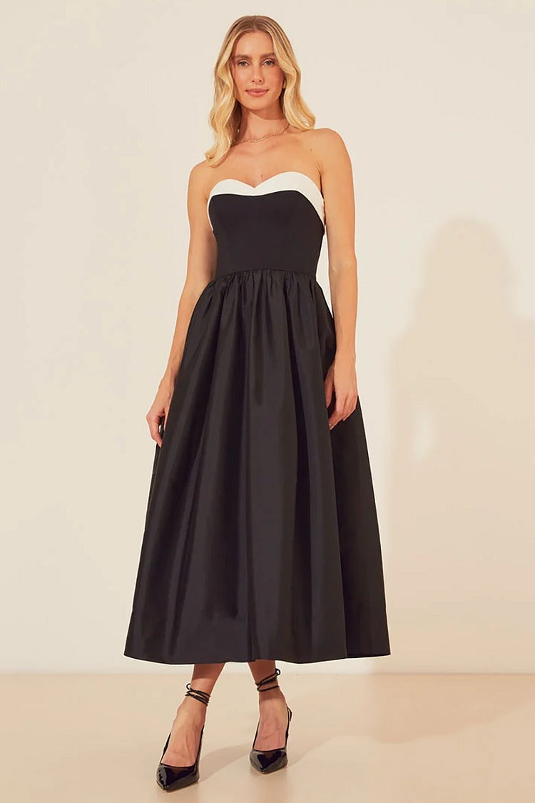 Black & White Strapless Cinch Gown - Vivienne