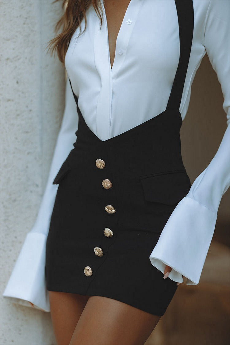 Black Flared Sleeve Suspender Set - Aria