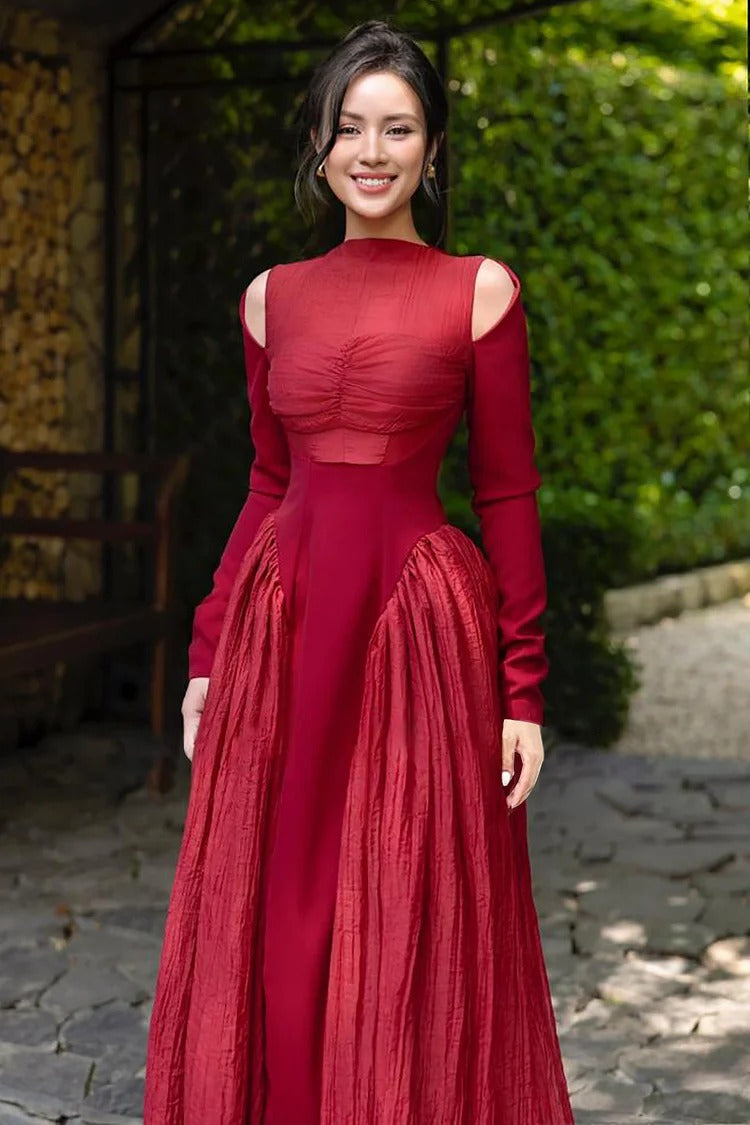 Red Cold Shoulder Maxi Dress - Sophia