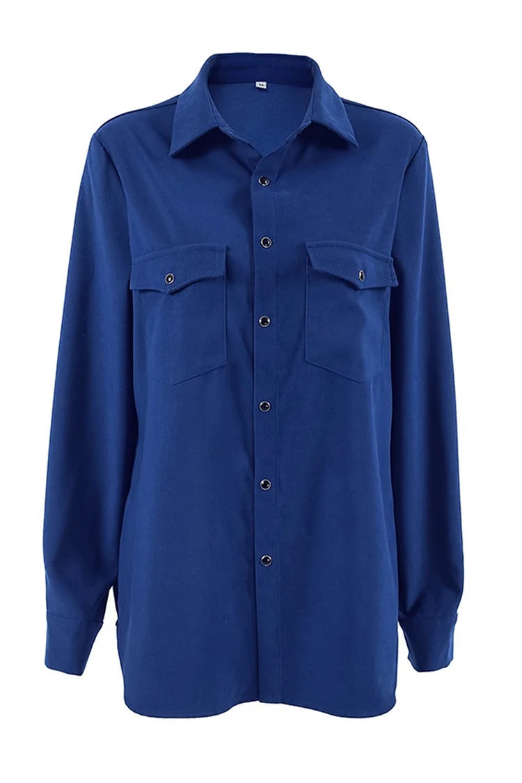 Blue Button-Up Long Sleeve Shirt - Sophia