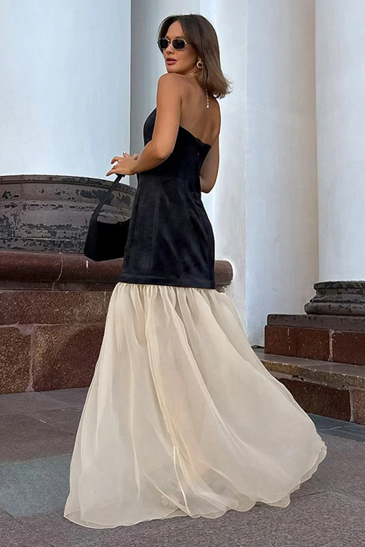 Black Sweetheart Neck Mesh Maxi Dress - Isabella