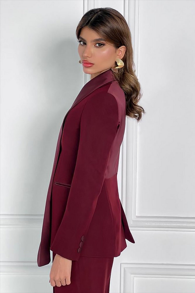 Burgundy Asymmetric Collar Blazer - Celeste