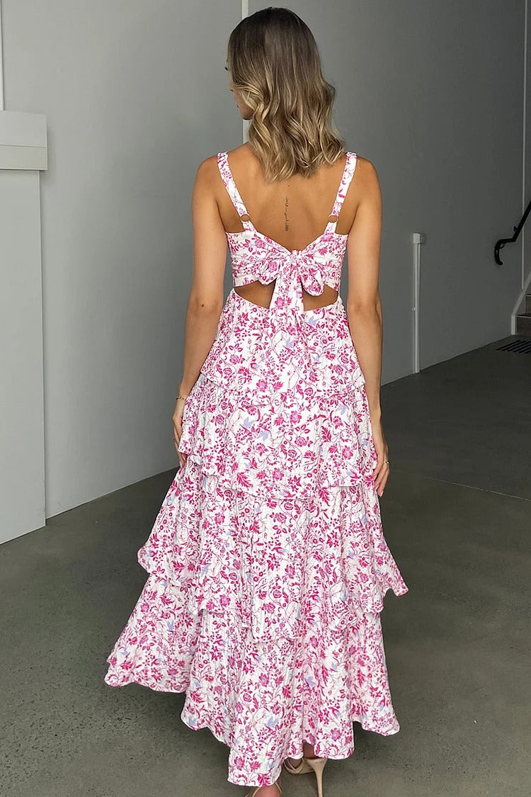 Blue Floral Square Neck Tiered Maxi Dress - Lily