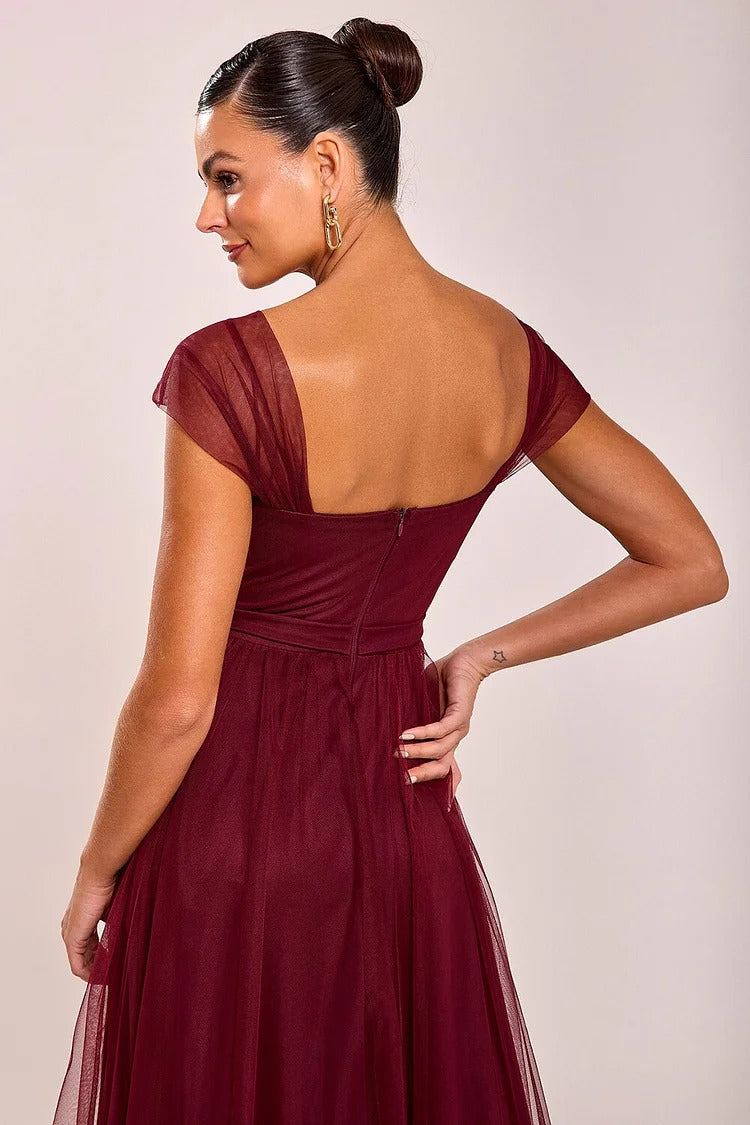 Burgundy Corset Tulle Maxi - Vivienne