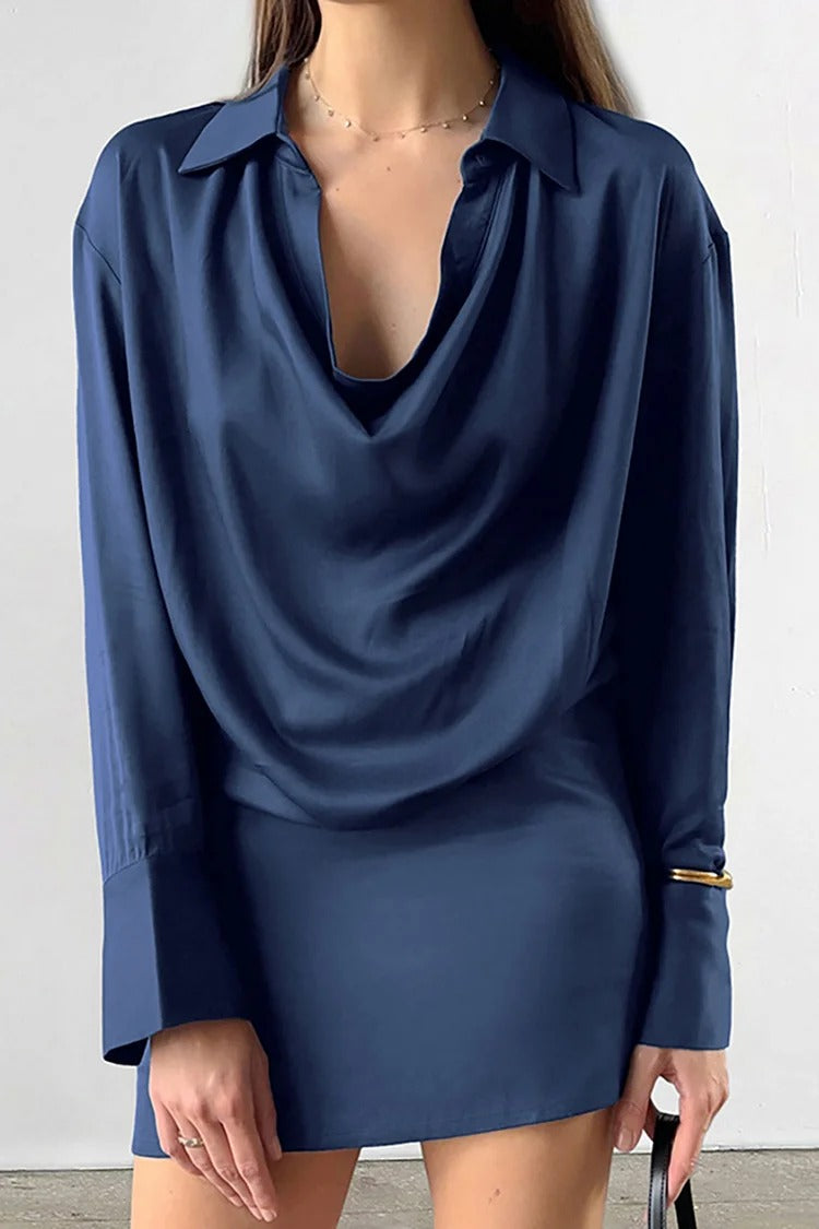 Navy Blue Cowl Neck Mini Dress - Ava