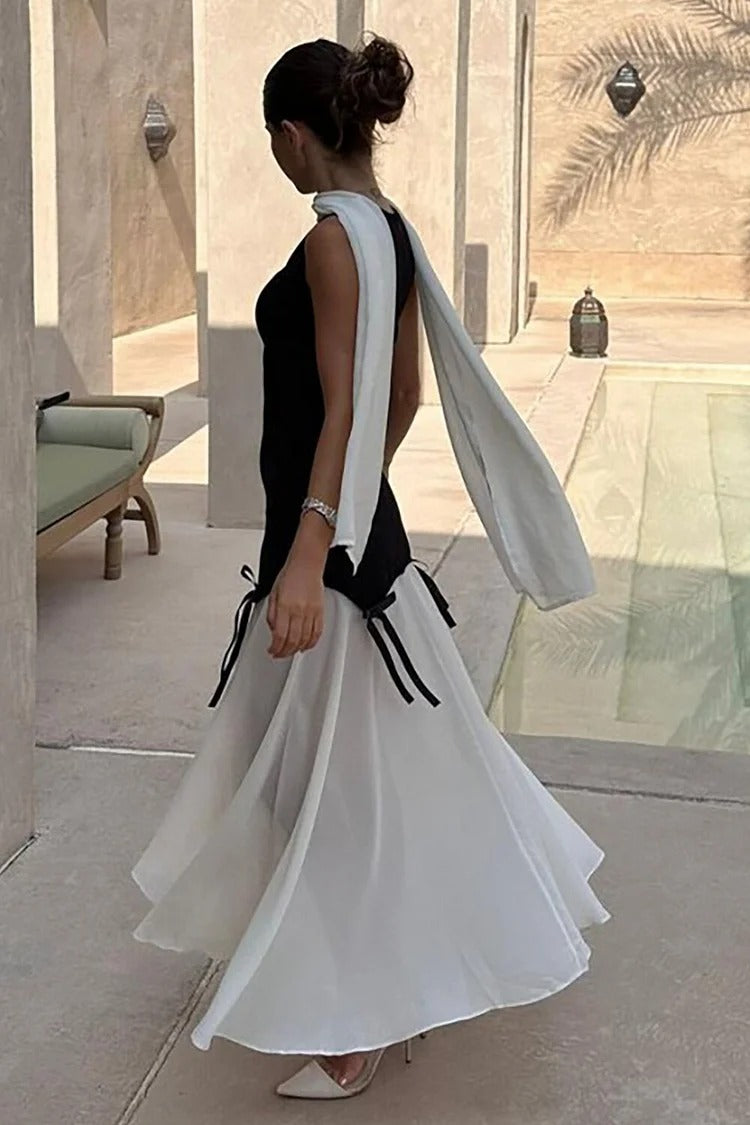 Black Colorblock Cinch Waist Maxi Dress - Ava