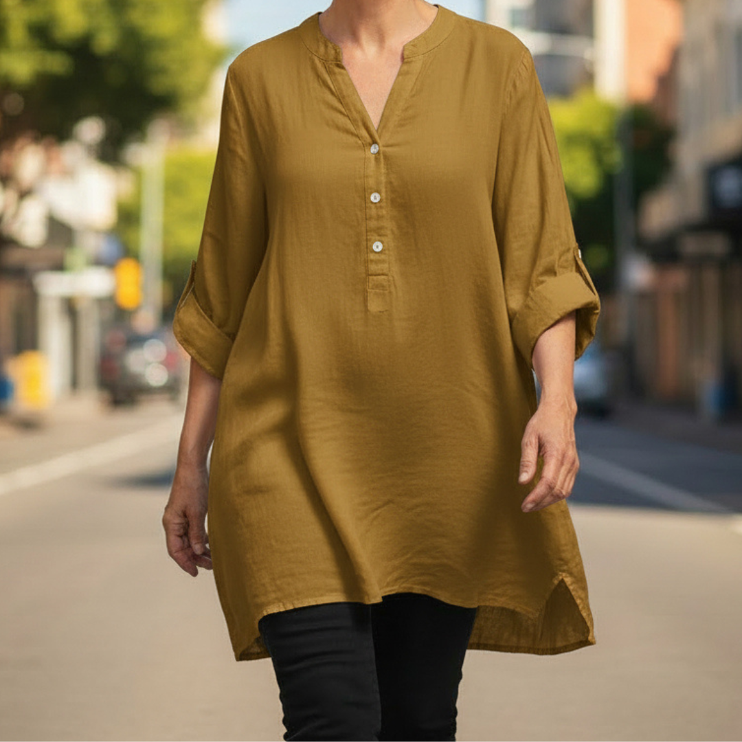 Michelle® - Comfortable Linen Blouse with V-neck