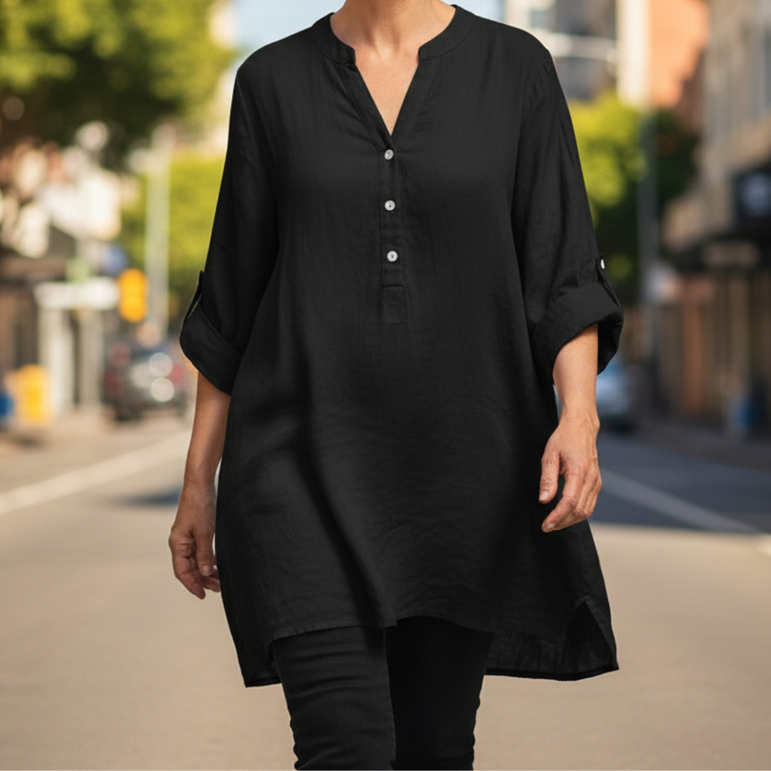 Michelle® - Comfortable Linen Blouse with V-neck