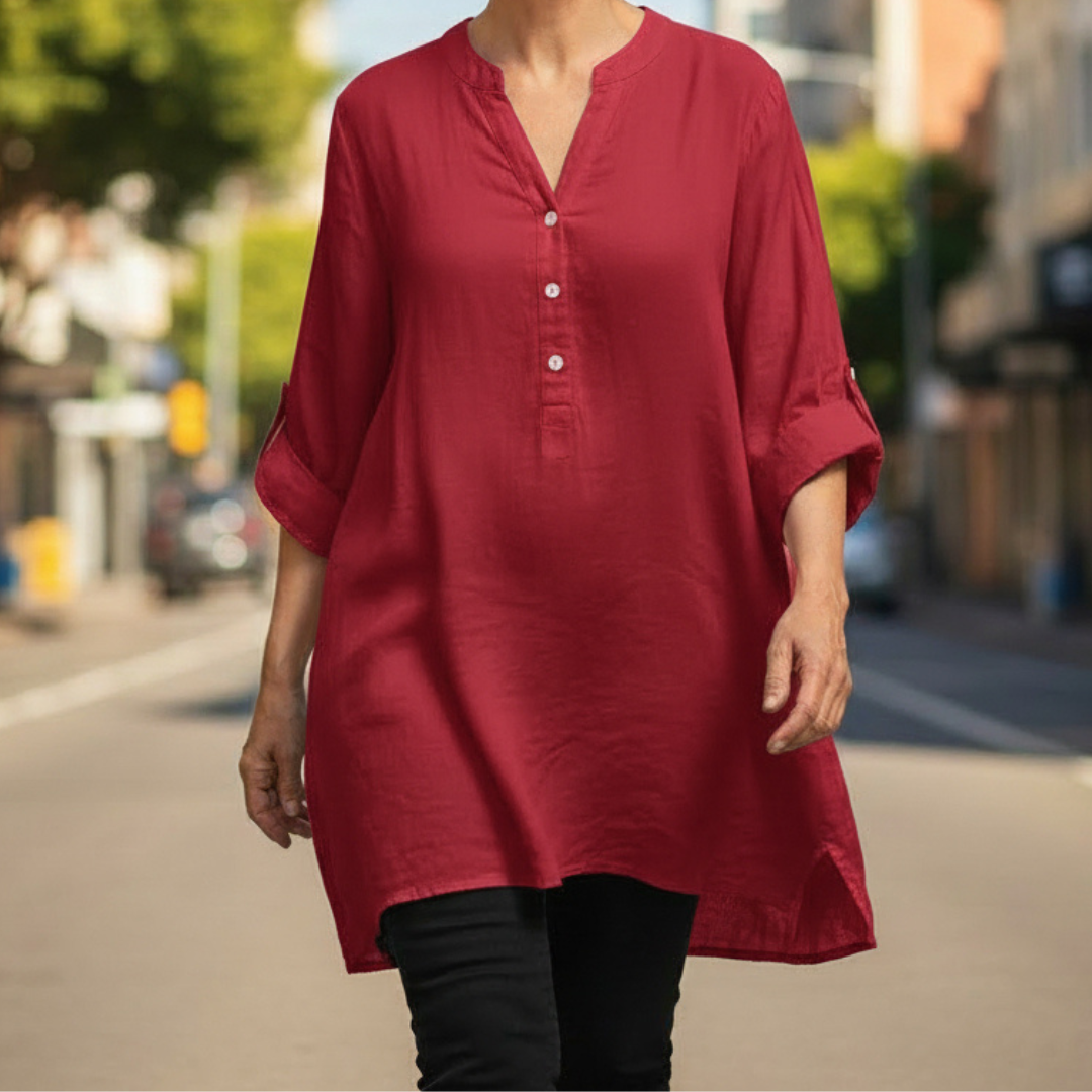 Michelle® - Comfortable Linen Blouse with V-neck