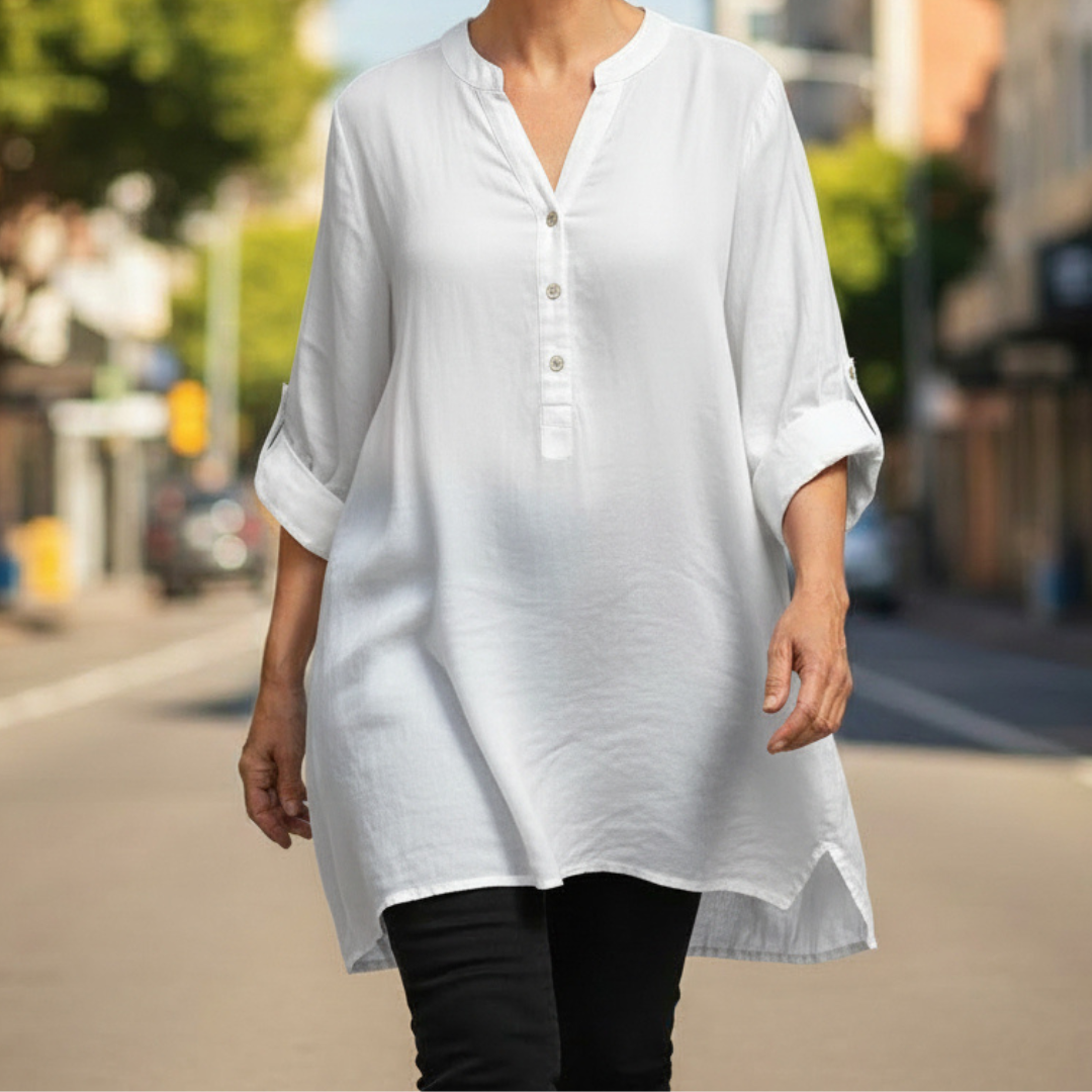 Michelle® - Comfortable Linen Blouse with V-neck